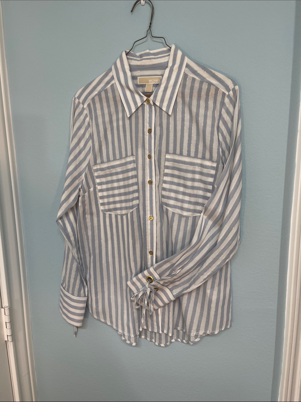 Michael Kors Blue And White Striped Button-Down Shirt